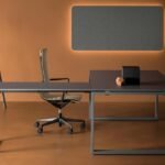L-Shaped Executive Office Desk | 150×60 cm + 90×50 cm | Modern Metal Frame in Grey Matte Finish | Slate Grey Wooden Top | Spacious Workstation for Office & Home | Premium Executive Table