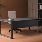 150×70 cm Executive Desk for Office | Matte Grey Engineered Wood Table with 30 cm Modesty Panel | Heavy Duty Metal Frame | Workstation Table for Home & Office