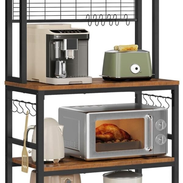 Engineered Wood 5-Tier Microwave Stand, Rustic Brown Kitchen Organizer Rack with Storage & Rack for Storage, Storage Shelf Organizer, Kitchen Storage Rack for Home