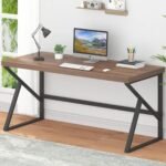 Modern Industrial Study Desk – 120x60x75 cm Office Computer Table with Metal Frame & Rustic Wood Surface, Writing Table for Home Office