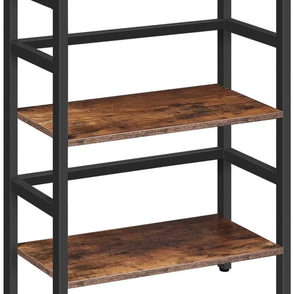 3 Tier Bookshelf, Bookshelf for Home, Record Storage Rack with Side Fence, Wood Storage Shelf with Metal Frame, Rustic Open Display Shelf for Living Room, Bedroom_Rustic Brown