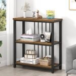 3 Tier Bookshelf, Industrial Wood and Metal Bookcase, Small Book Shelf for Home Office Bedroom Living Room, 75x30x82 cm_Rustic Brown