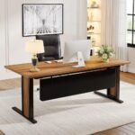 Spacious 150cm Long Modern Office Desk, Sturdy Computer Writing Table for Home Office, Study Room, Executive Desk| DIY | 150x60x75 cm | Walnut Cream