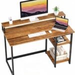 120 cm Study Table with Monitor Stand, Small Home Office Desk with Ergonomic Monitor Stand, Reversible Computer Desk, Modern Study Desk, Laptop Desk_120x60x87 cm, Rustic Brown