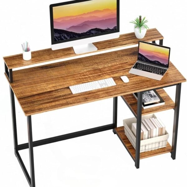 120 cm Study Table with Monitor Stand, Small Home Office Desk with Ergonomic Monitor Stand, Reversible Computer Desk, Modern Study Desk, Laptop Desk_120x60x87 cm, Rustic Brown