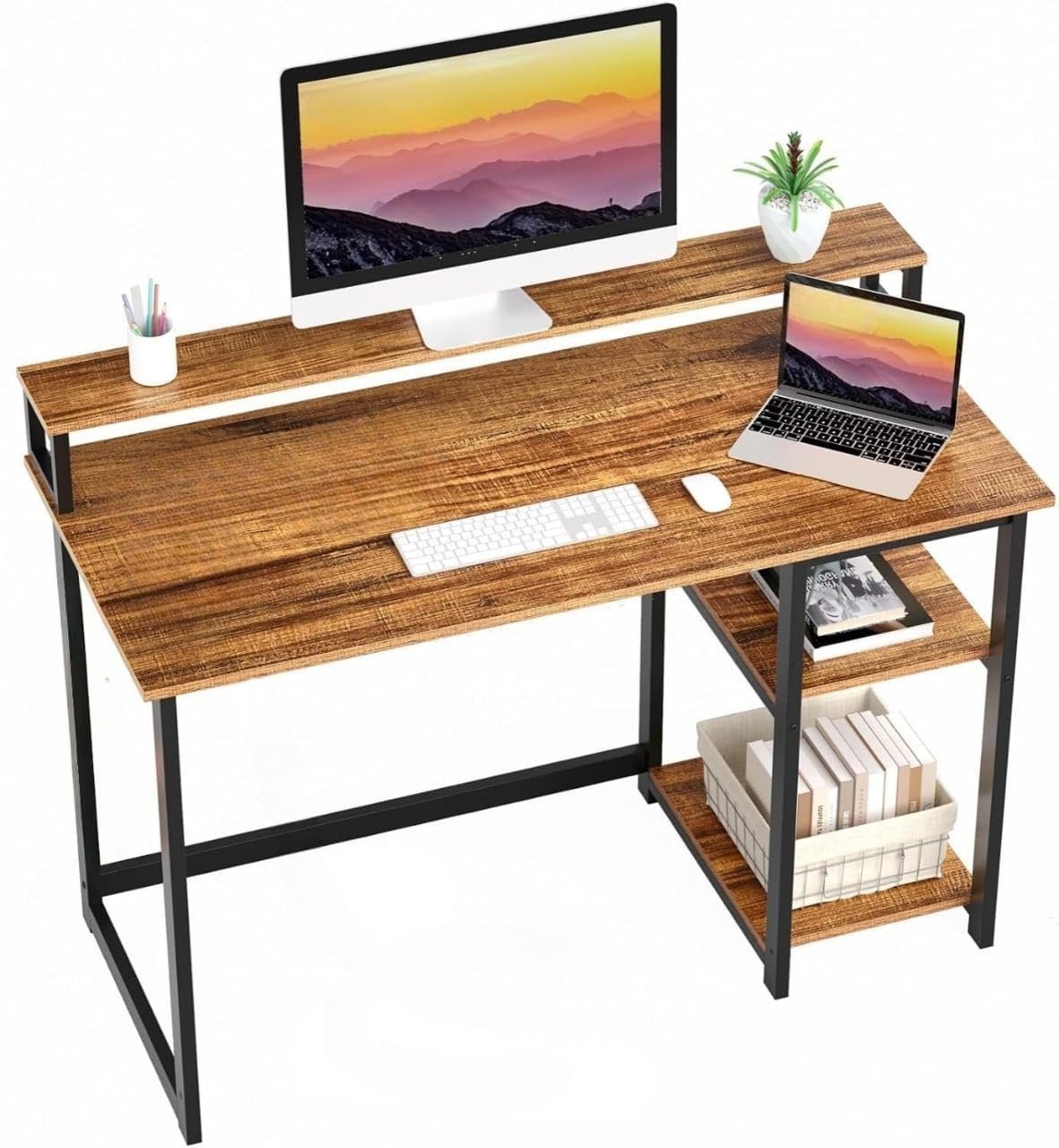 71D1N5 2LLL._SL1280 120 cm Study Table with Monitor Stand, Small Home Office Desk with Ergonomic Monitor Stand, Reversible Computer Desk, Modern Study Desk, Laptop Desk_120x60x87 cm, Rustic Brown - Image 1
