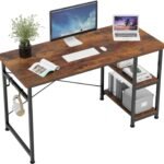 Computer Desk with Shelves, Study Table for Students, Home Office Desks for Bedroom, Wood Desk for 2 Monitors, Adjustable Shelves, Vintage Brown, 120x60x75 cm