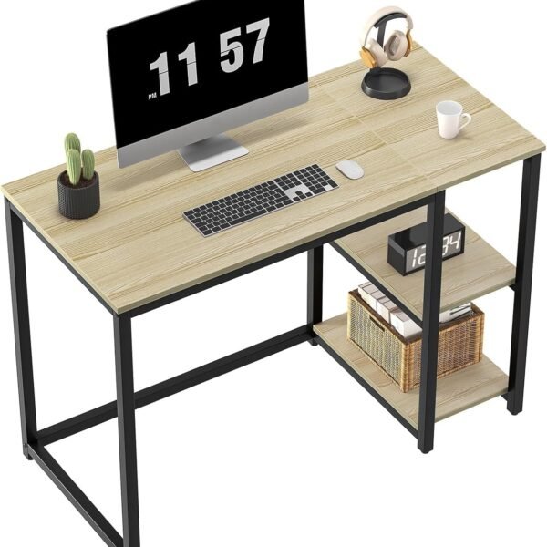 Study Table Computer Desk for Home Office with Two Storage Shelves Sturdy Home Office Desk with Large Storage Space Modern Gaming Desk Study Writing Laptop Table,120x60x75 cm, Beige (Beige)