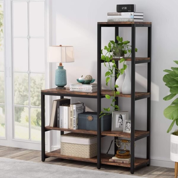 Engineered Wood 8-Tier Bookshelf, Bookshelf for Home, Ladder Corner Bookshelves, 8 Shelves Display Rack Storage Shelf for Living Room Home Office_Brown