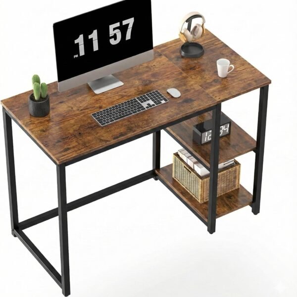 DESKIZIA Study Table Computer Desk for Home Office with Storage Shelves | Wooden Laptop & Writing Desk | Modern PC Gaming Workstation | Laptop table | Rustic Brown | 120x60x75 cm