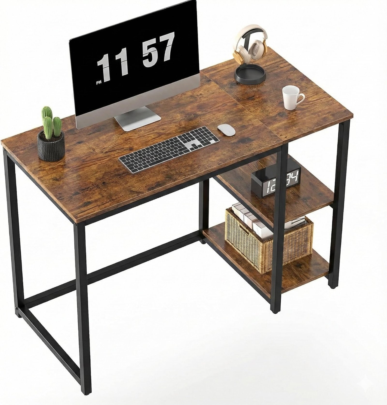 8143egO8kmL DESKIZIA Study Table Computer Desk for Home Office with Storage Shelves | Wooden Laptop & Writing Desk | Modern PC Gaming Workstation | Laptop table | Rustic Brown | 120x60x75 cm - Image 1