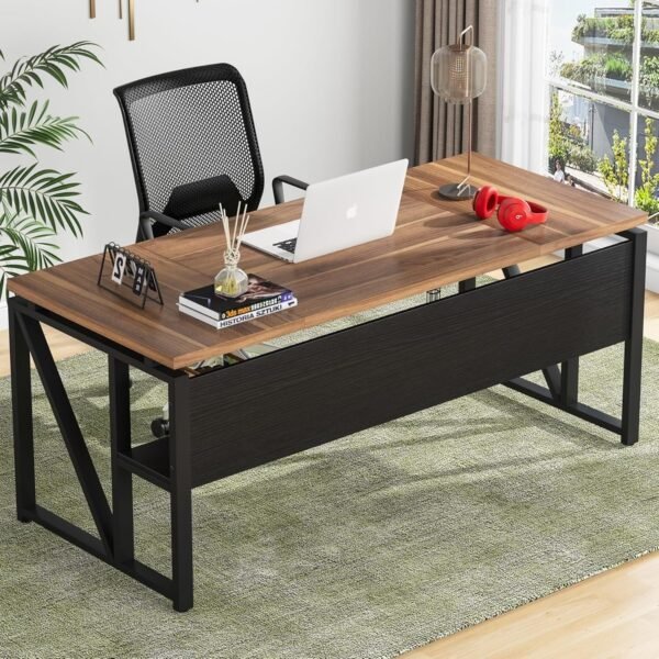 Engineered Wood Office Desk with Storage Shelf | Large Study Table for Home & Office | Heavy Duty Metal Frame | DIY Assembly | 1-Year Warranty - 160x80x75 CM