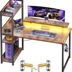 Gaming Desk with Shelves – Reversible Computer Desk with Monitor Stand, Study Writing Table with Storage for Home Office & Gaming Setup – Rustic Brown – 100x50 CM
