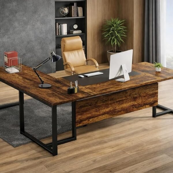 DESKIZIA L-Shaped Executive Office Table | Wooden Computer Desk, Home Office Workstation, Study & Laptop Table, Modern Corner Desk | Rustic Brown | DIY | 180x170x75cm