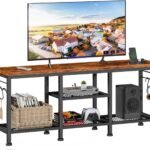 47-inch TV Stand, Industrial TV Console Table with Storage Shelves and Hooks, Entertainment Center with Metal Frame, Media Stand for Living Room – Vintage Brown (120x30x55 cm)