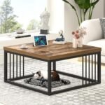 Coffee Table, Modern Square Center Table for Living Room, Industrial Rustic Wood and Metal Cocktail Tea Table, Rustic Brown, (75x75x45 cm)