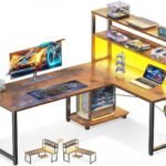 Reversible L Shaped Computer Table with Storage Shelves | Rustic Brown Wooden Study Desk with Black Matte Metal Frame | Home Office Workstation | Writing Desk for Laptop & PC| 130x50x150 cm