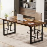 Conference Table for Office & Meeting Room | Executive Boardroom Table | Industrial Style Rustic Brown Top & Black Metal Legs | Computer Desk/Study Table | 160×80×75 cm