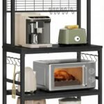 5-Tier Kitchen Organizer Rack|Multipurpose Microwave Stand for Kitchen Platform & OTG Oven|Steel Utensils Storage Shelf with Hooks|Engineered Wood & Metal Rack for Home (80x40x170 cm) (Black)