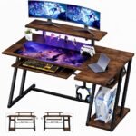 Gaming Desk with Monitor Stand | Computer Table for Home & Office | Ergonomic Study Table with Keyboard Tray CPU Stand & Headphone Hook (Brown) |120x60x90 cm