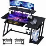 Gaming Desk with Monitor Stand | Computer Table for Home & Office | Ergonomic Study Table with Keyboard Tray CPU Stand & Headphone Hook (Black) |120x60x90 cm