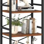 DESKIZIA 4 Tier Industrial Bookshelf | Tall Wooden Metal Bookcase | Modern Storage Rack Organizer for Home Office | Book Storage Cabinet, Space Saving Furniture | Rustic Brown | 50x30x120cm