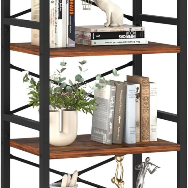 DESKIZIA 4 Tier Industrial Bookshelf | Tall Wooden Metal Bookcase | Modern Storage Rack Organizer for Home Office | Book Storage Cabinet, Space Saving Furniture | Rustic Brown | 50x30x120cm