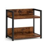2 Tier Spice Rack Organizer for Kitchen Countertop | Engineered Wood & Metal Storage Shelf for Spice Jars, Condiments, Seasonings & Pantry Organization | Rustic Brown & Black | 30x20x30 cm