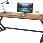 Modern Industrial Computer Desk | Extra Long, Home Office Study Writing Table | Wooden Workstation with Metal Frame | Executive Gaming Desk | Walnut Cream | 160x80x75 cm