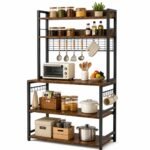 5-Tier Kitchen Organizer Rack|Multipurpose Microwave Stand for Kitchen Platform & OTG Oven|Steel Utensils Storage Shelf with Hooks| Engineered Wood & Metal Rack for Home (100x40x170 cm) (Rustic Brown)